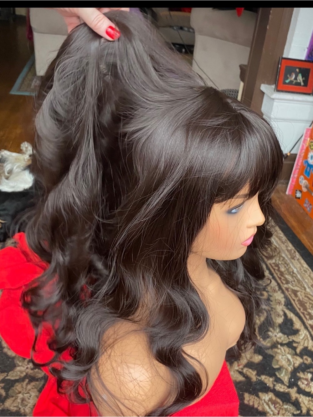 Darkest brown-black curl wig with bangs